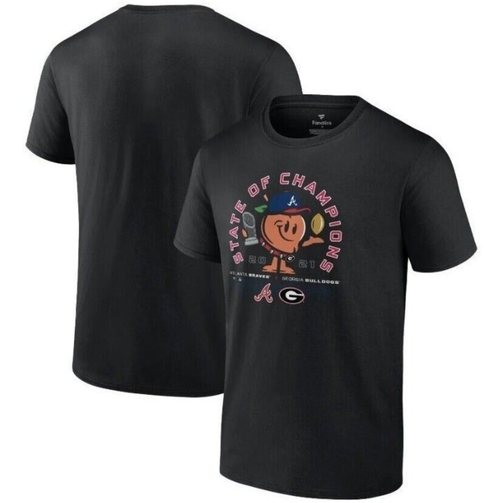 New Georgia Bulldogs x Atlanta Braves Medium T-Shirt State of Champions Peach